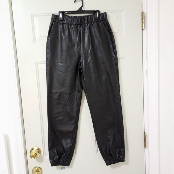Blue Blush Black Faux Leather Joggers Elastic Waist Size S Womens City Bohemia - Picture 1 of 12